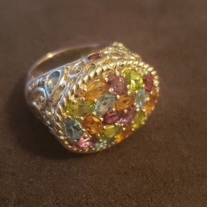 Sterling Silver Multi Gem Cluster Ring